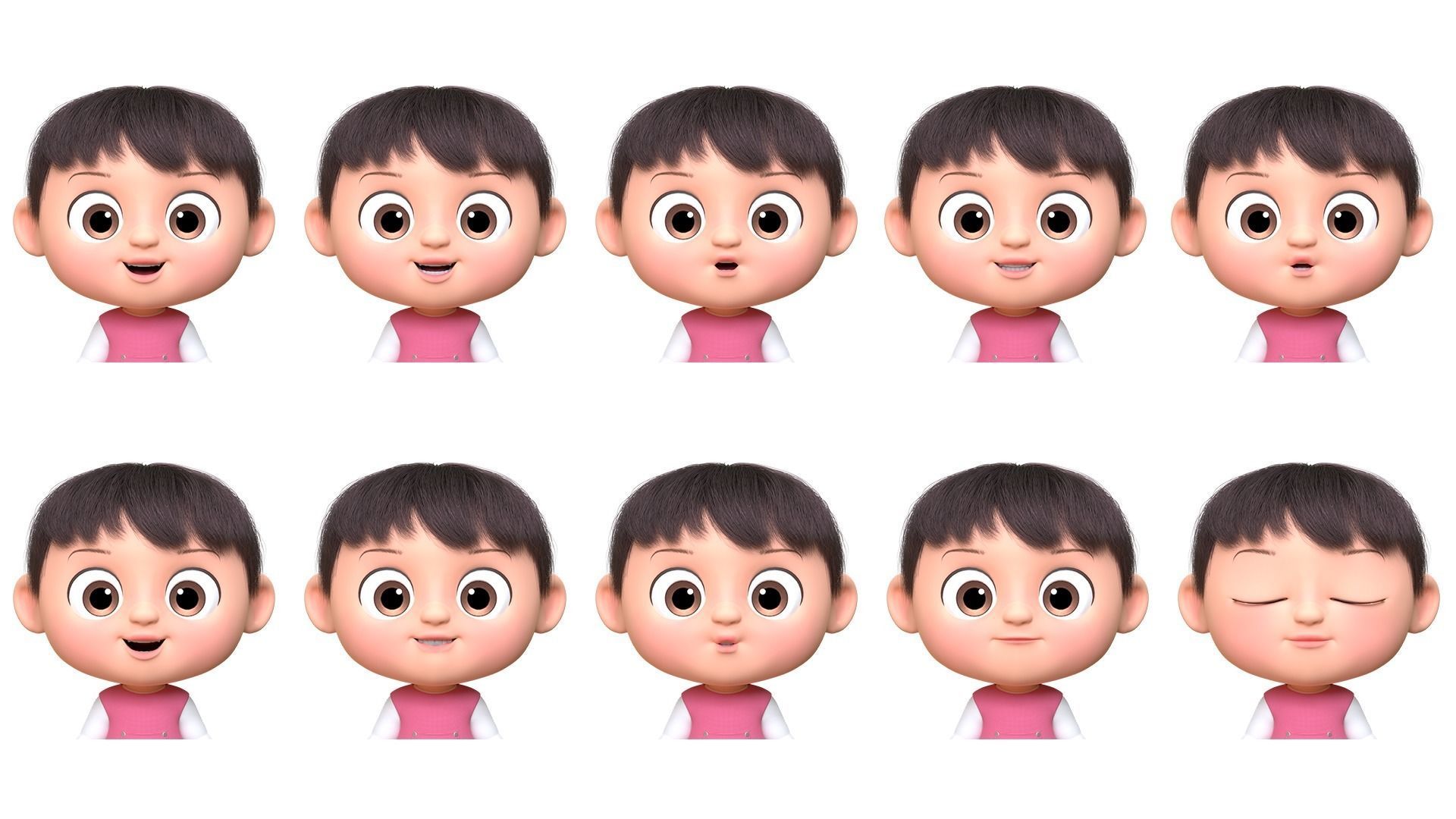 Pink Cartoon Baby Character 3D model_5