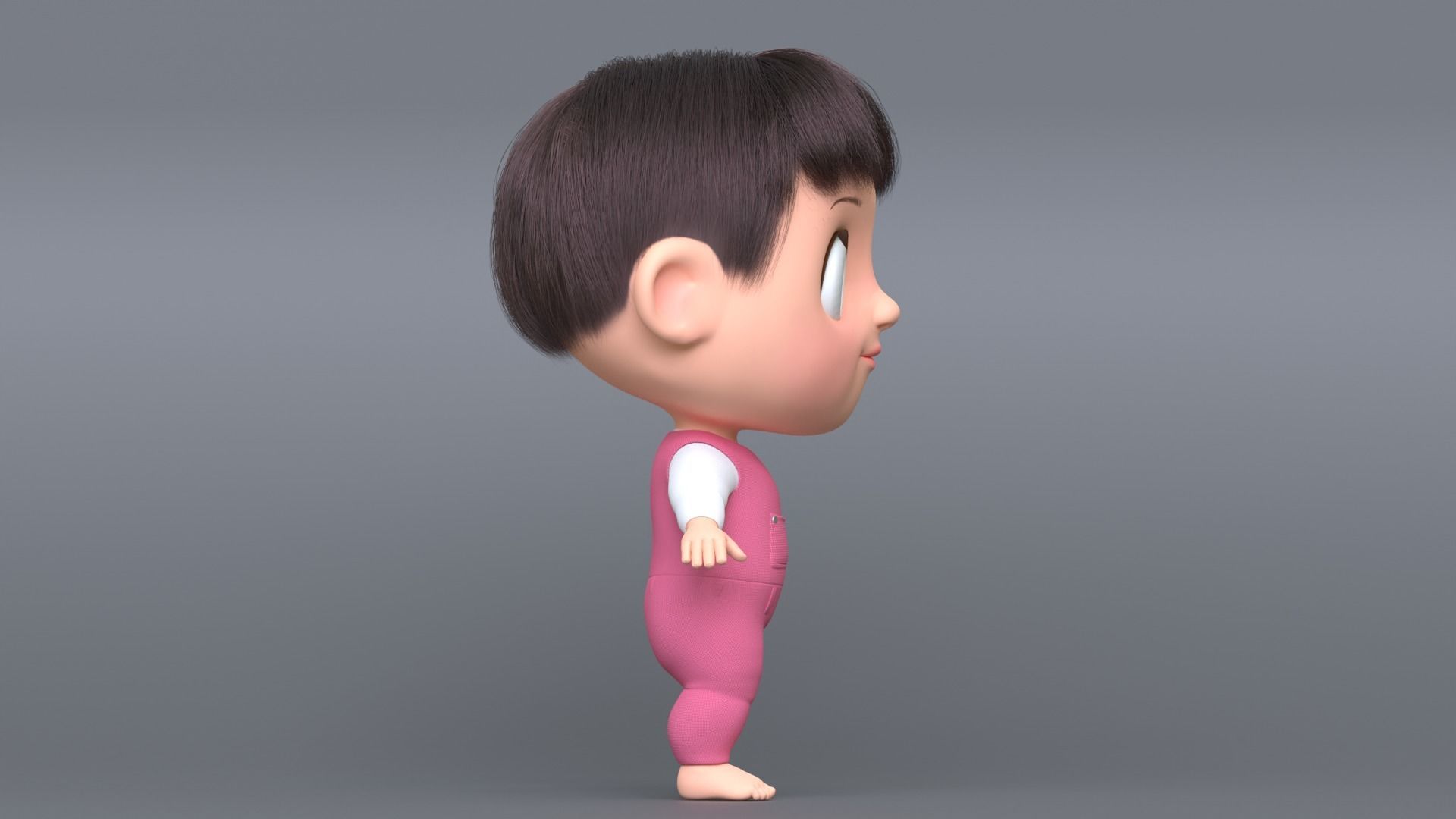 Pink Cartoon Baby Character 3D model_7