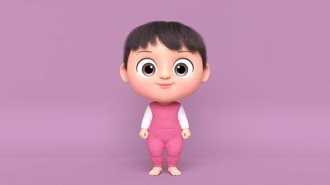 Pink Cartoon Baby Character 3D model