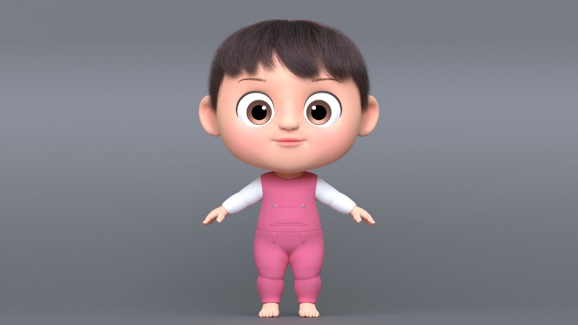 Pink Cartoon Baby Character 3D model_6
