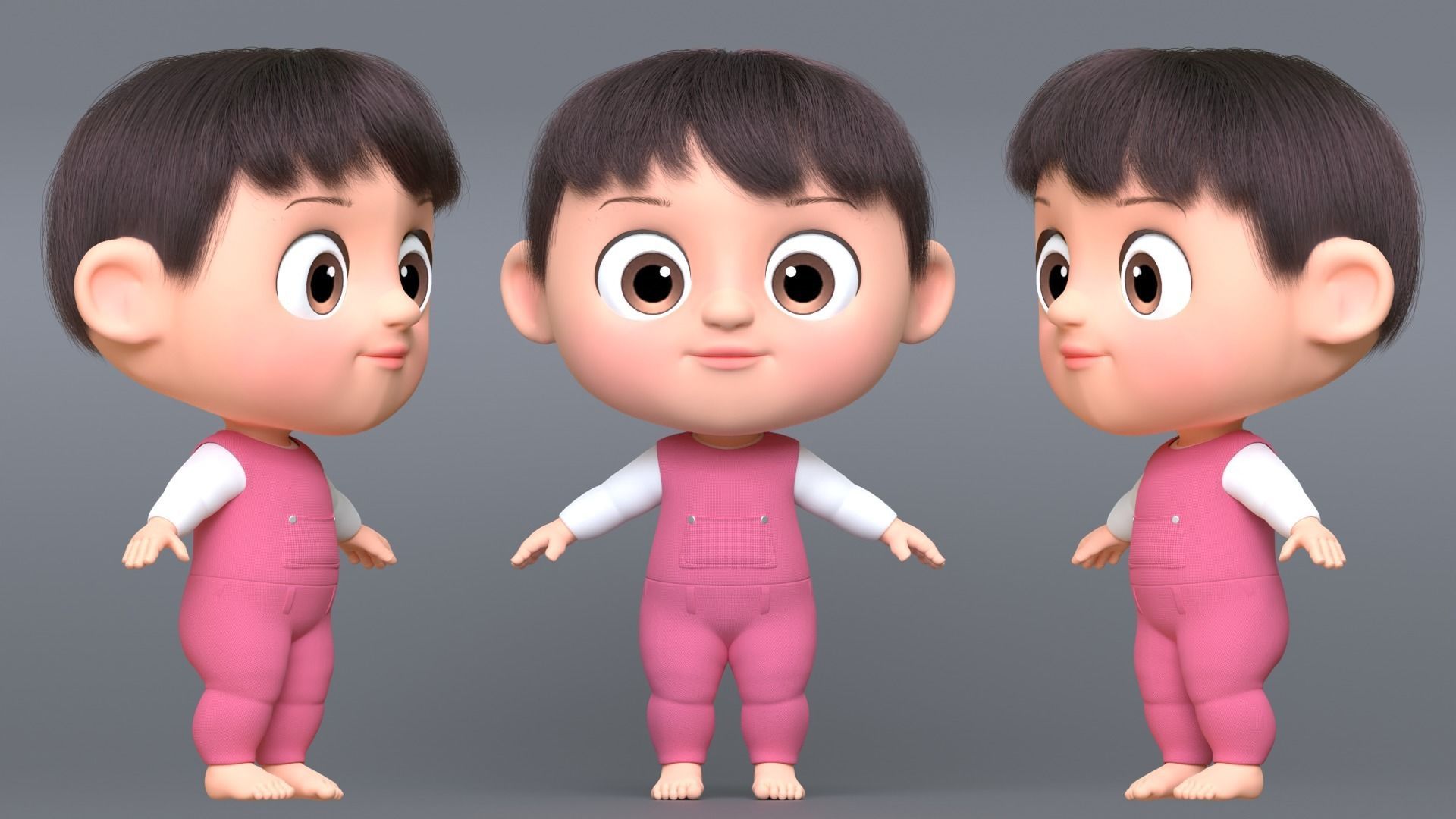Pink Cartoon Baby Character 3D model_2