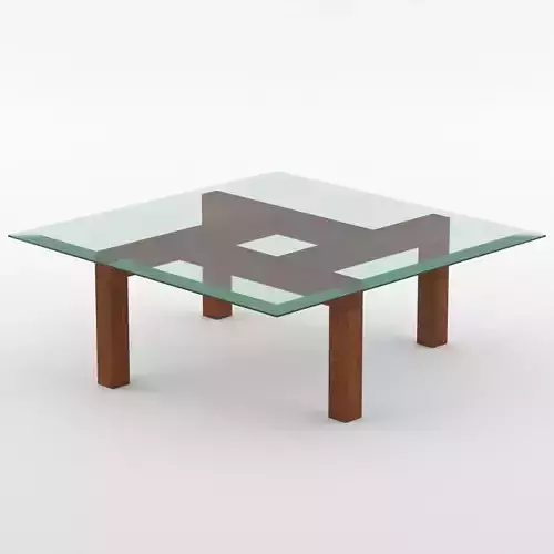  wood and glass coffee table  Low-poly 3D model