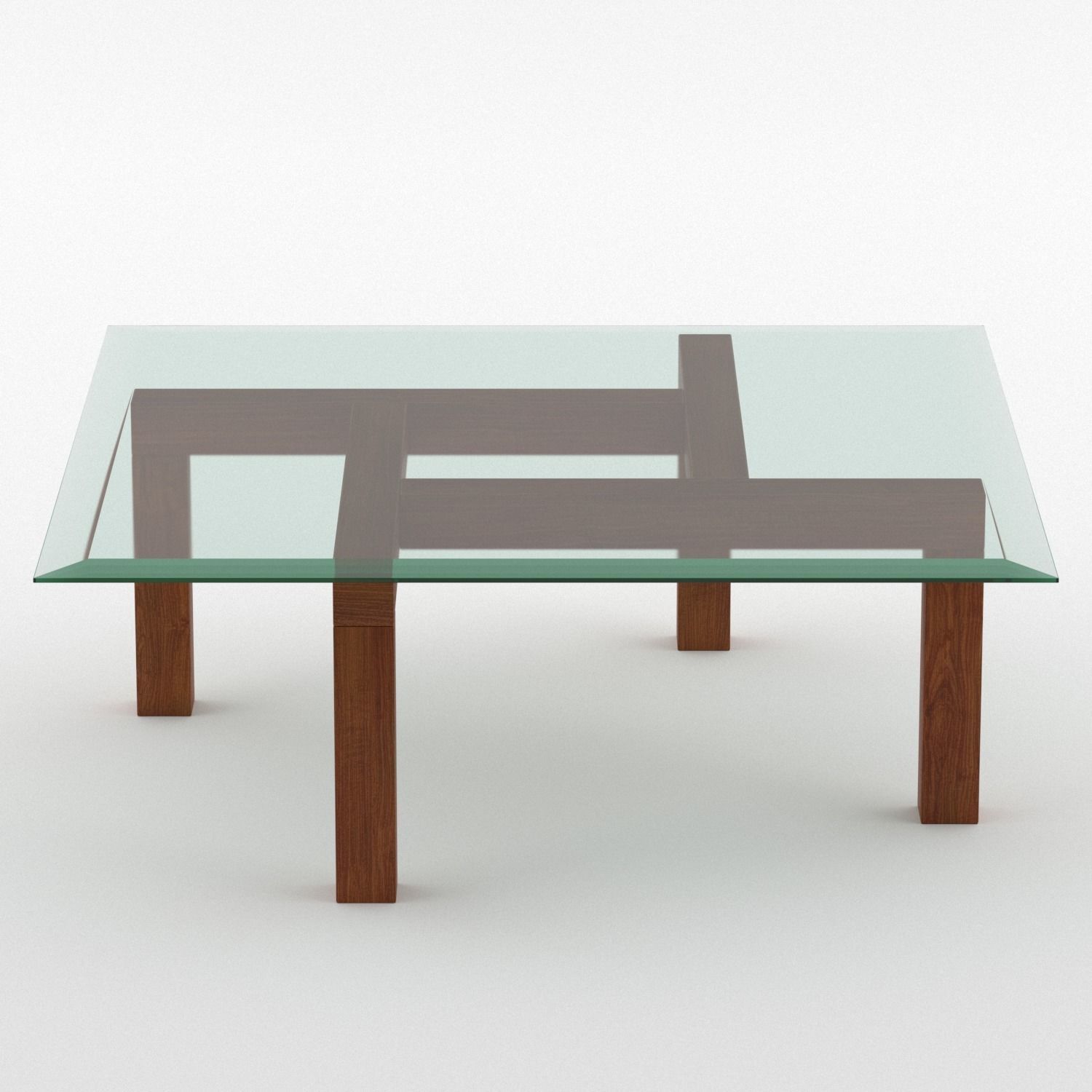  wood and glass coffee table  Low-poly 3D model_1