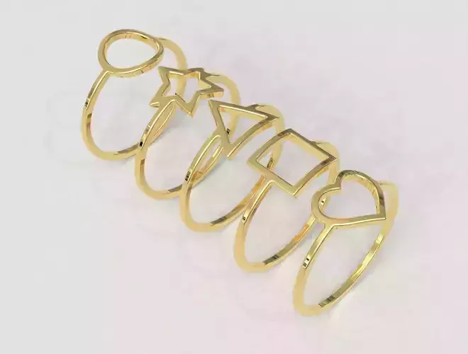 5 Geometrical Rings 3D print model