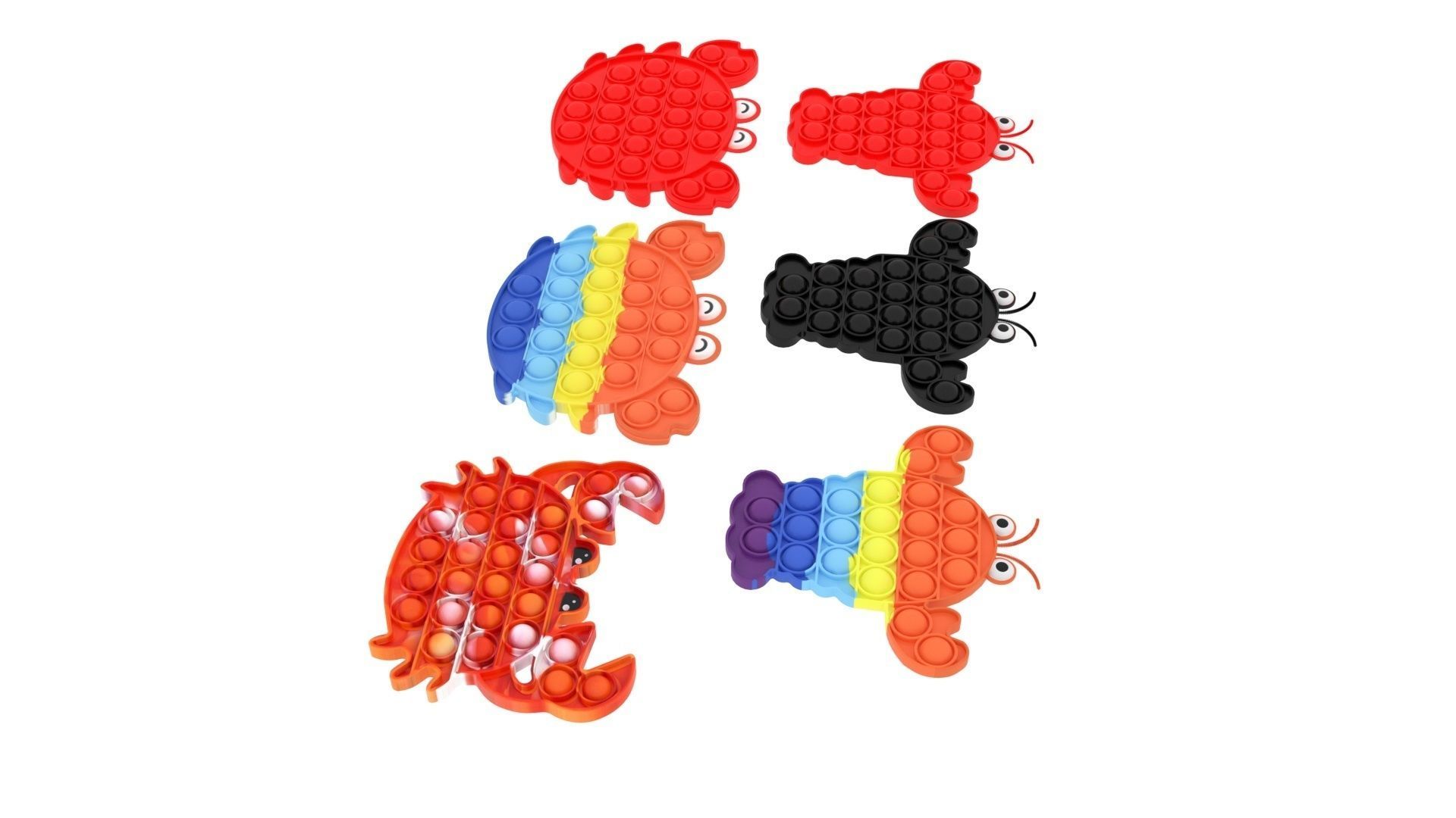 Lobster And Crab Pop It Fidget Toys Set 3D model_2