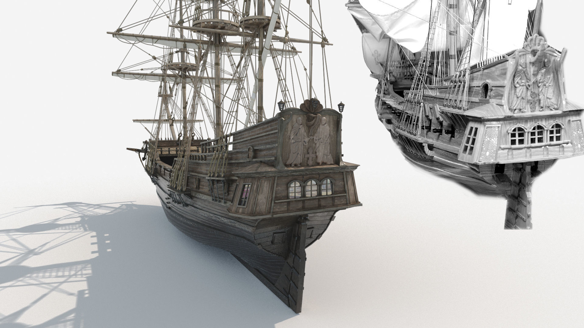 Frigate Peter and Pavel Low-poly 3D model_7