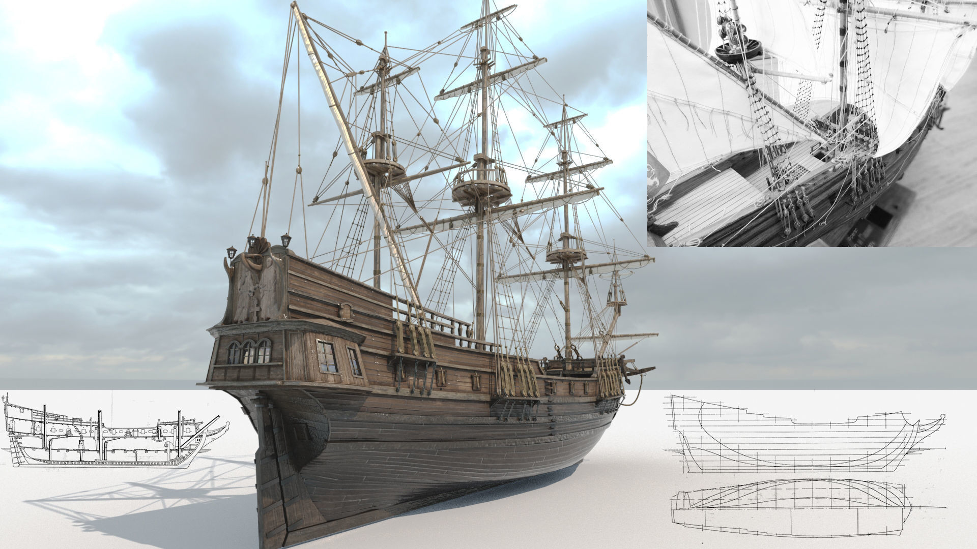 Frigate Peter and Pavel Low-poly 3D model_8