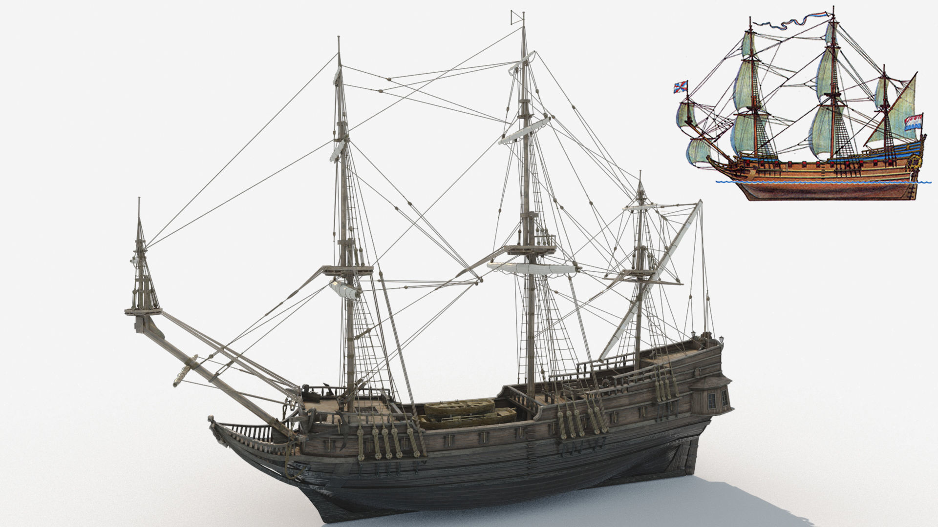 Frigate Peter and Pavel Low-poly 3D model_5