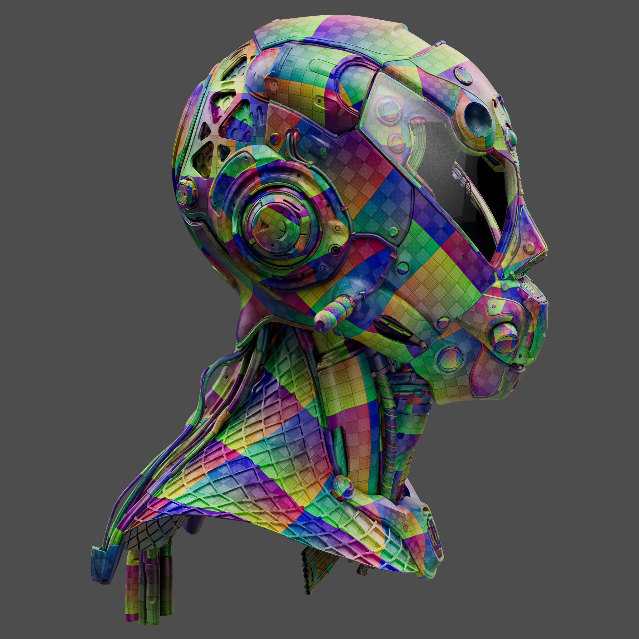 Realistic Cyberpunk Helmet 3D model_9