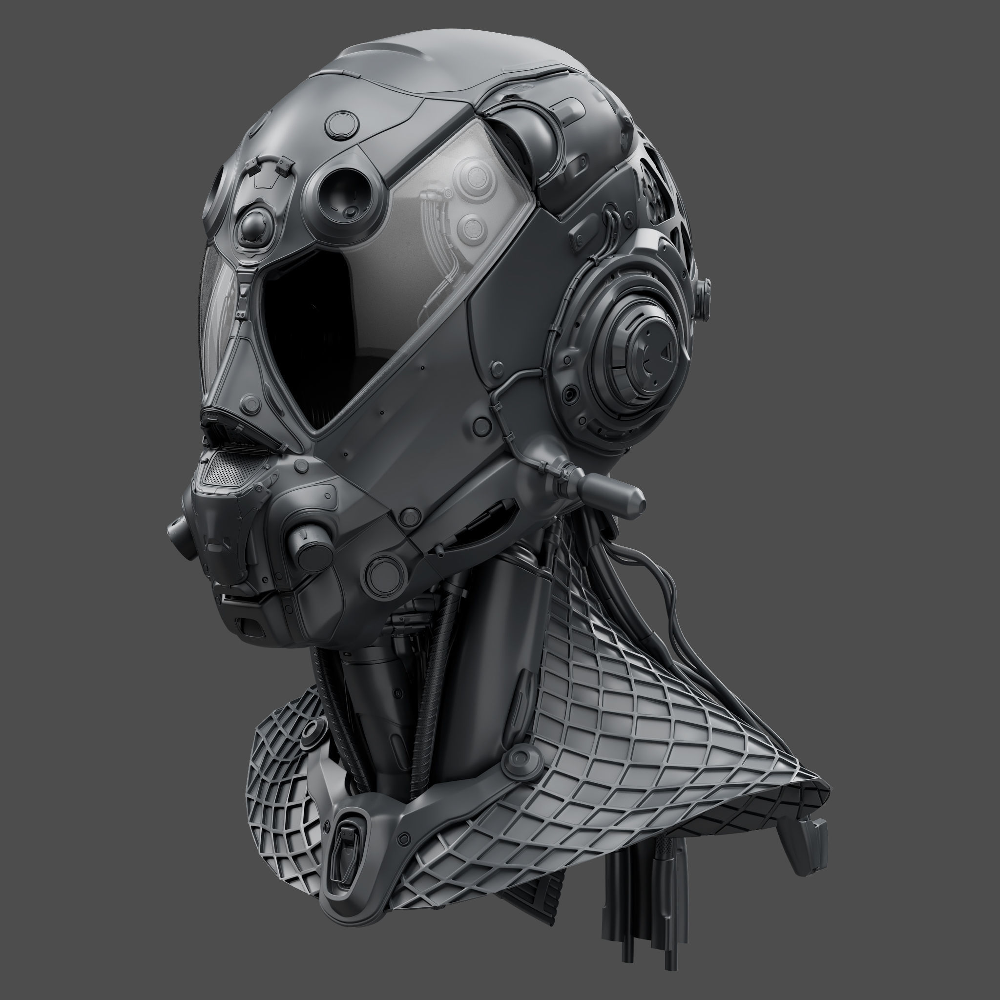 Realistic Cyberpunk Helmet 3D model_6
