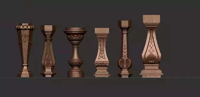 Pedestal 6 model set of wooden columns