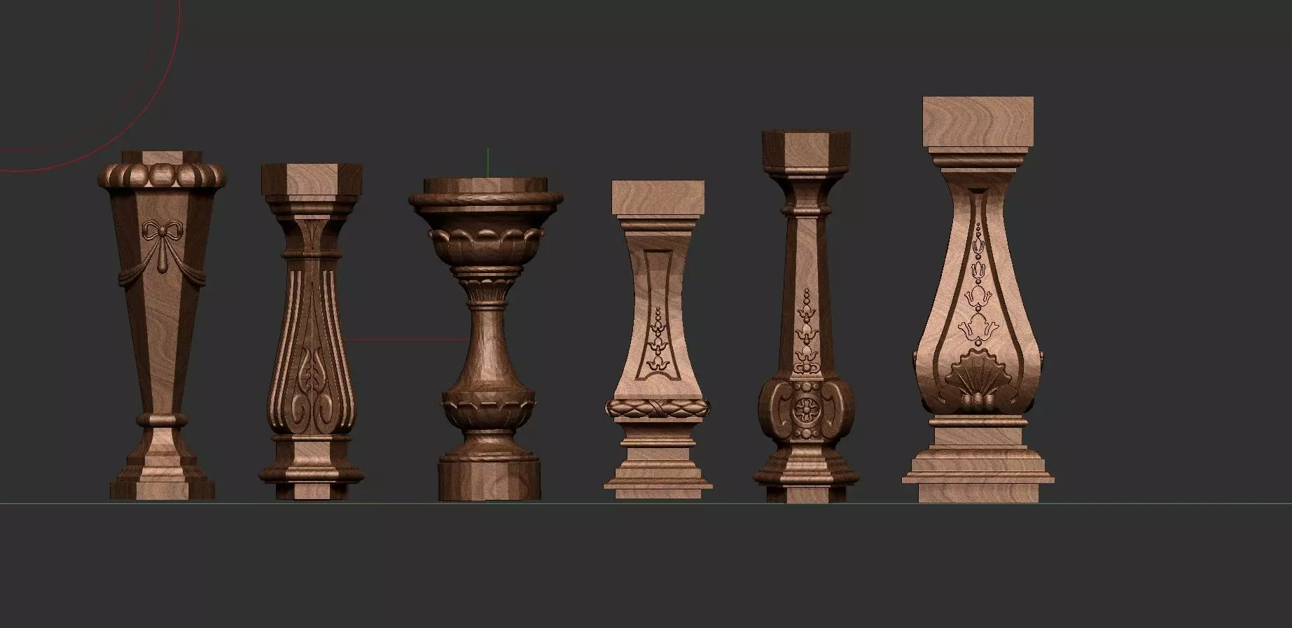 Pedestal 6 model set of wooden columns 3D print model_0