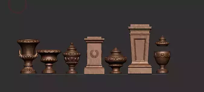 Pedestal 3D model set of wooden urns 3D print model