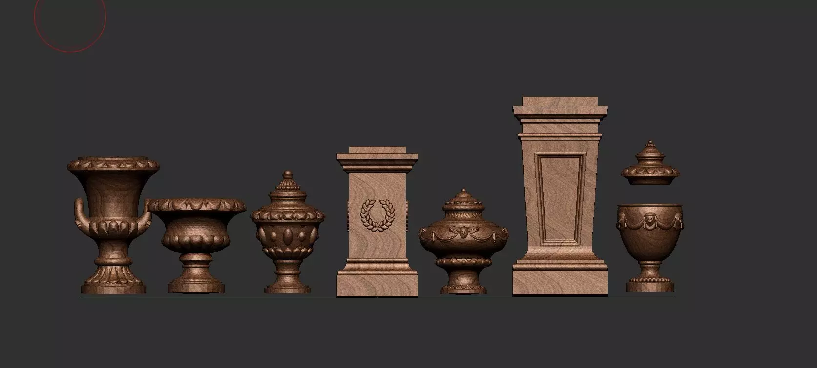 Pedestal 3D model set of wooden urns 3D print model_0