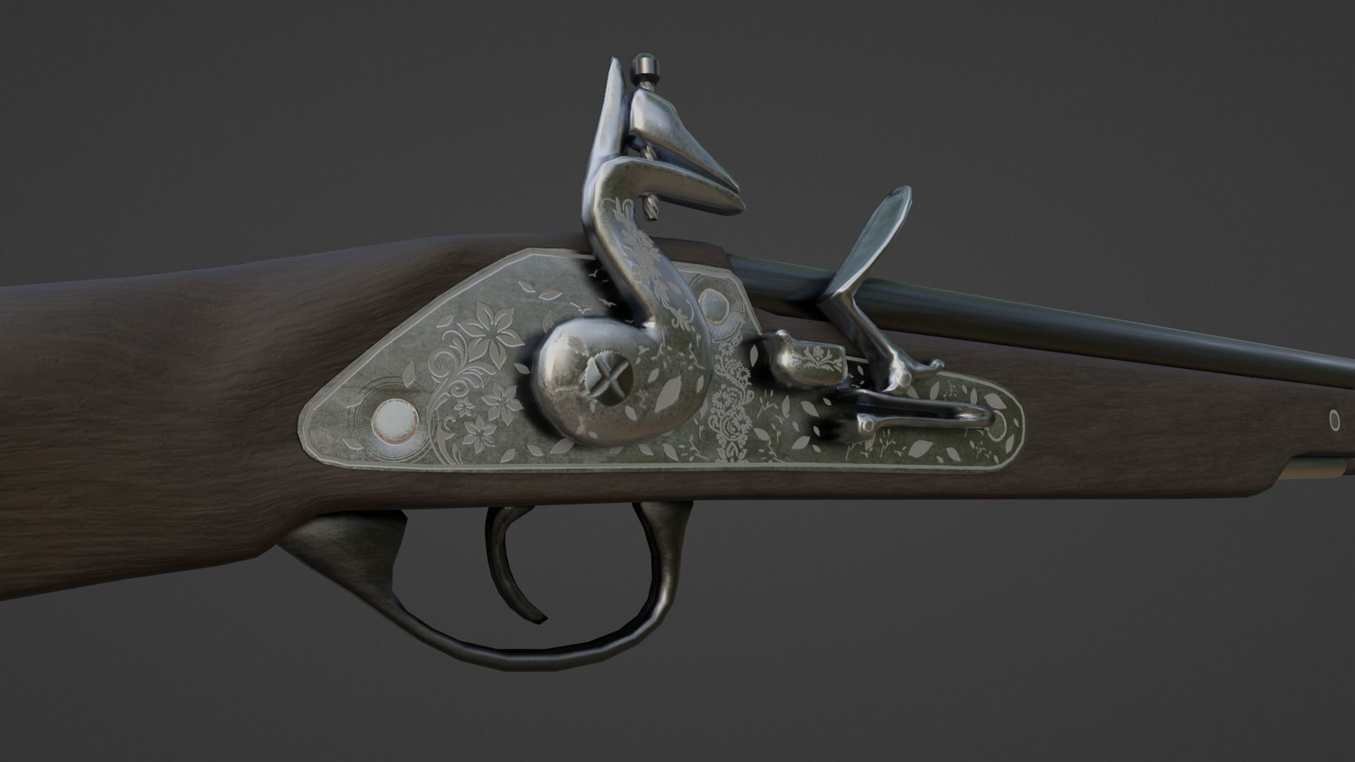 1720 Flintlock Long Rifle Low-poly 3D model_8