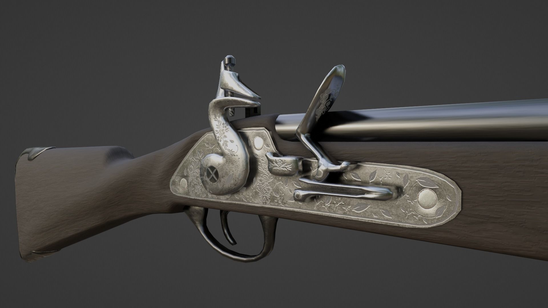 1720 Flintlock Long Rifle Low-poly 3D model_11