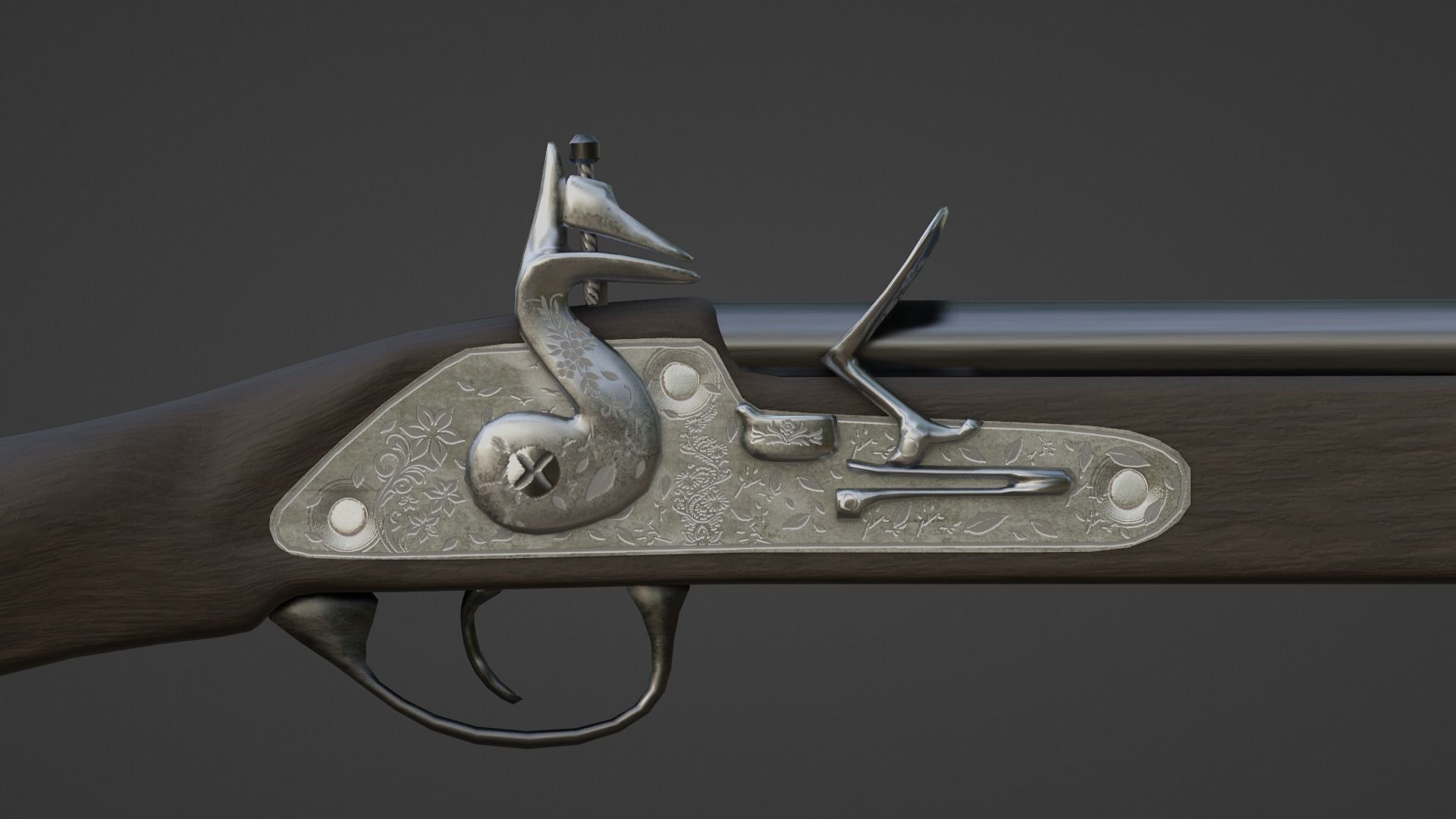 1720 Flintlock Long Rifle Low-poly 3D model_10