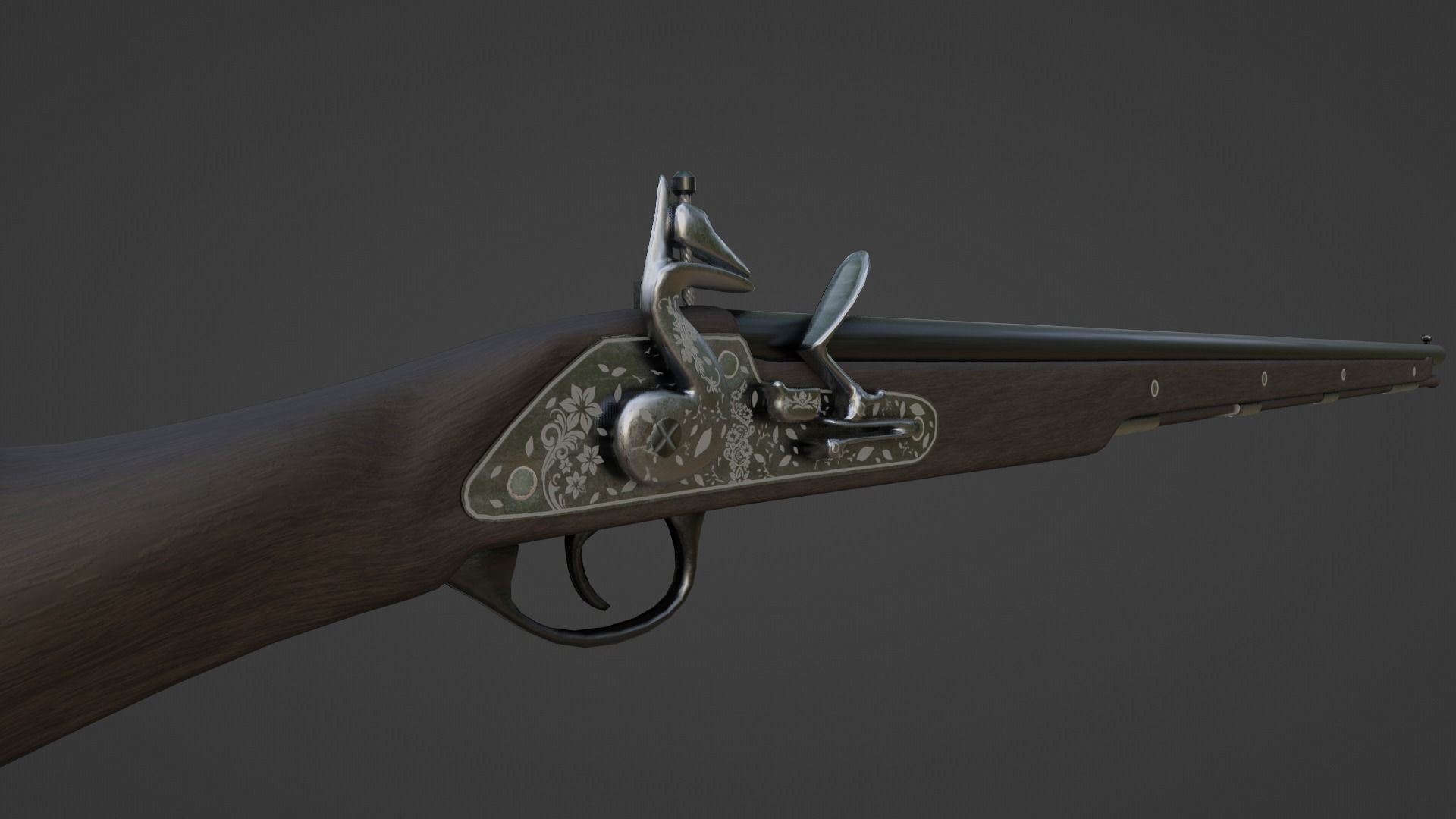 1720 Flintlock Long Rifle Low-poly 3D model_9