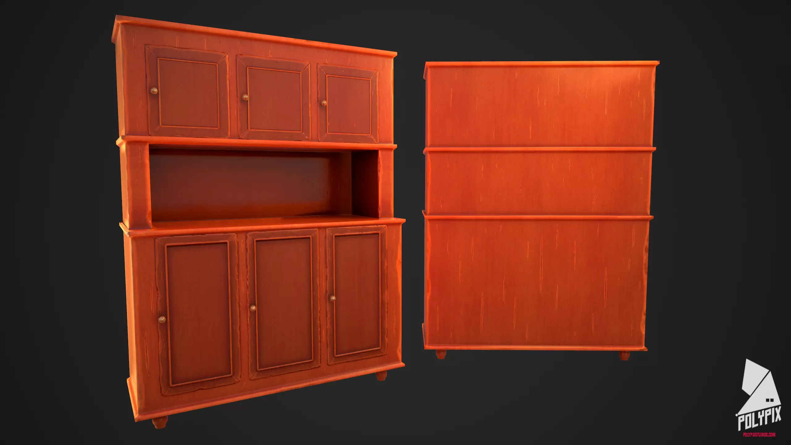 Cabinet wooden with doors and drawers Low-poly 3D model