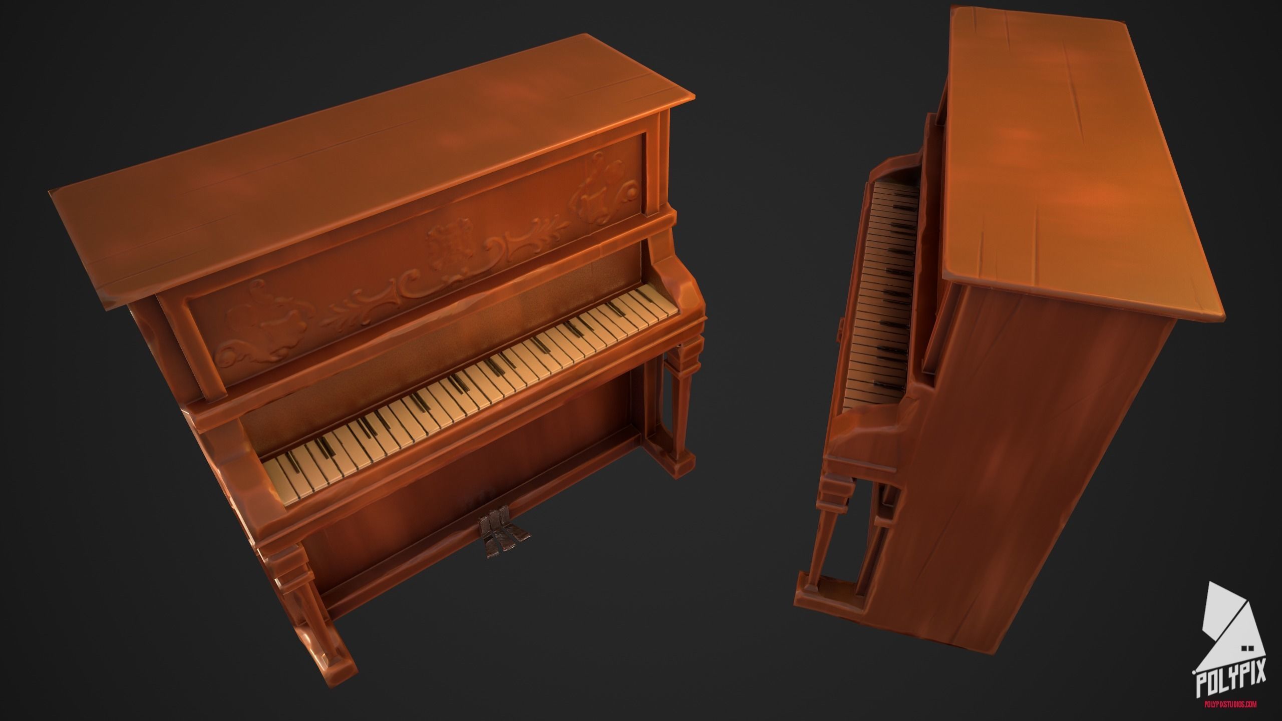 Classic Piano Low-poly 3D model_3