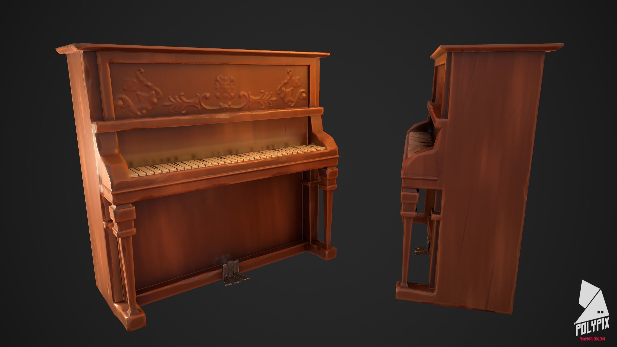 Classic Piano Low-poly 3D model_2