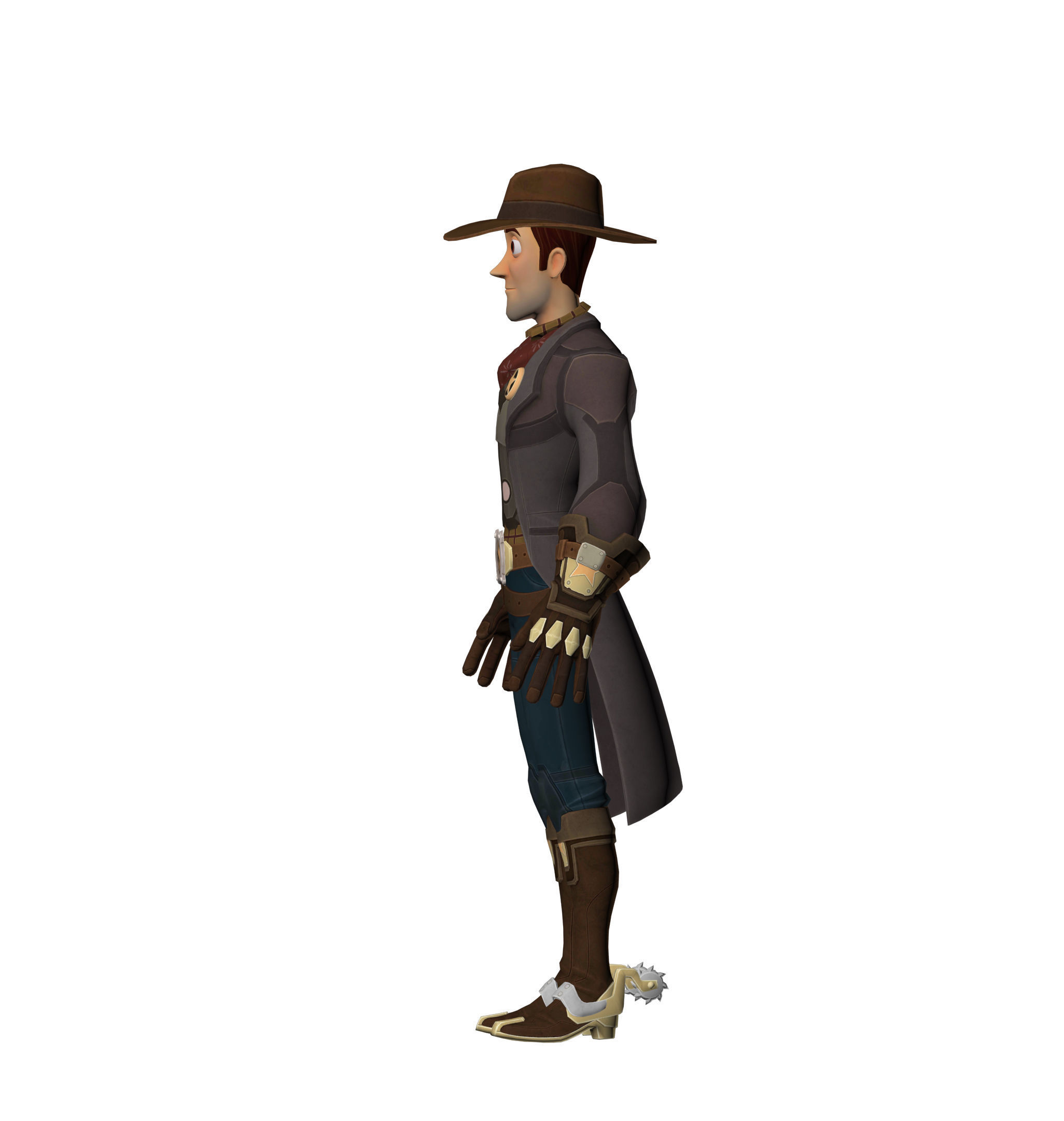 Woody cowboy wearing hat and boots Low-poly 3D model_3