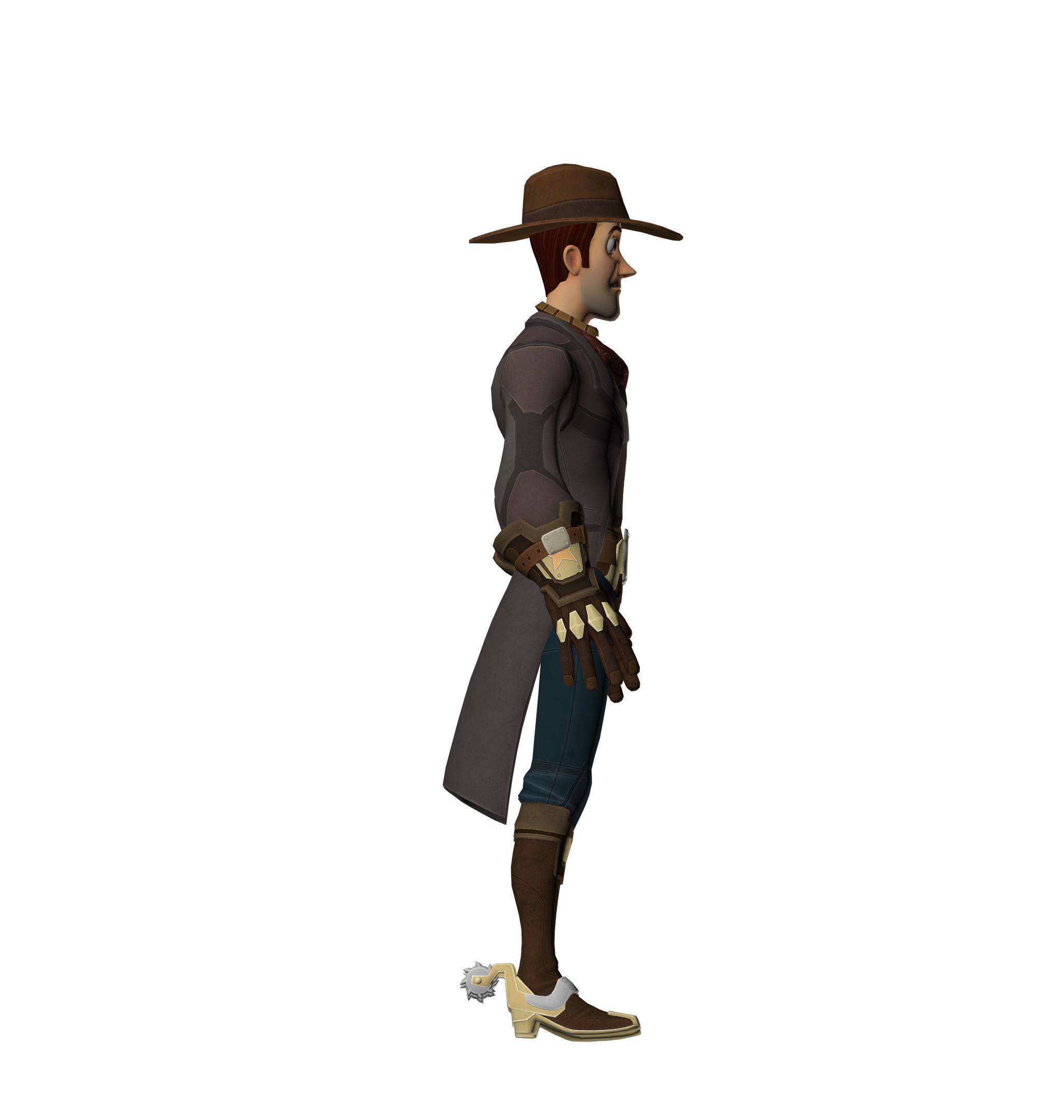 Woody cowboy wearing hat and boots Low-poly 3D model_8