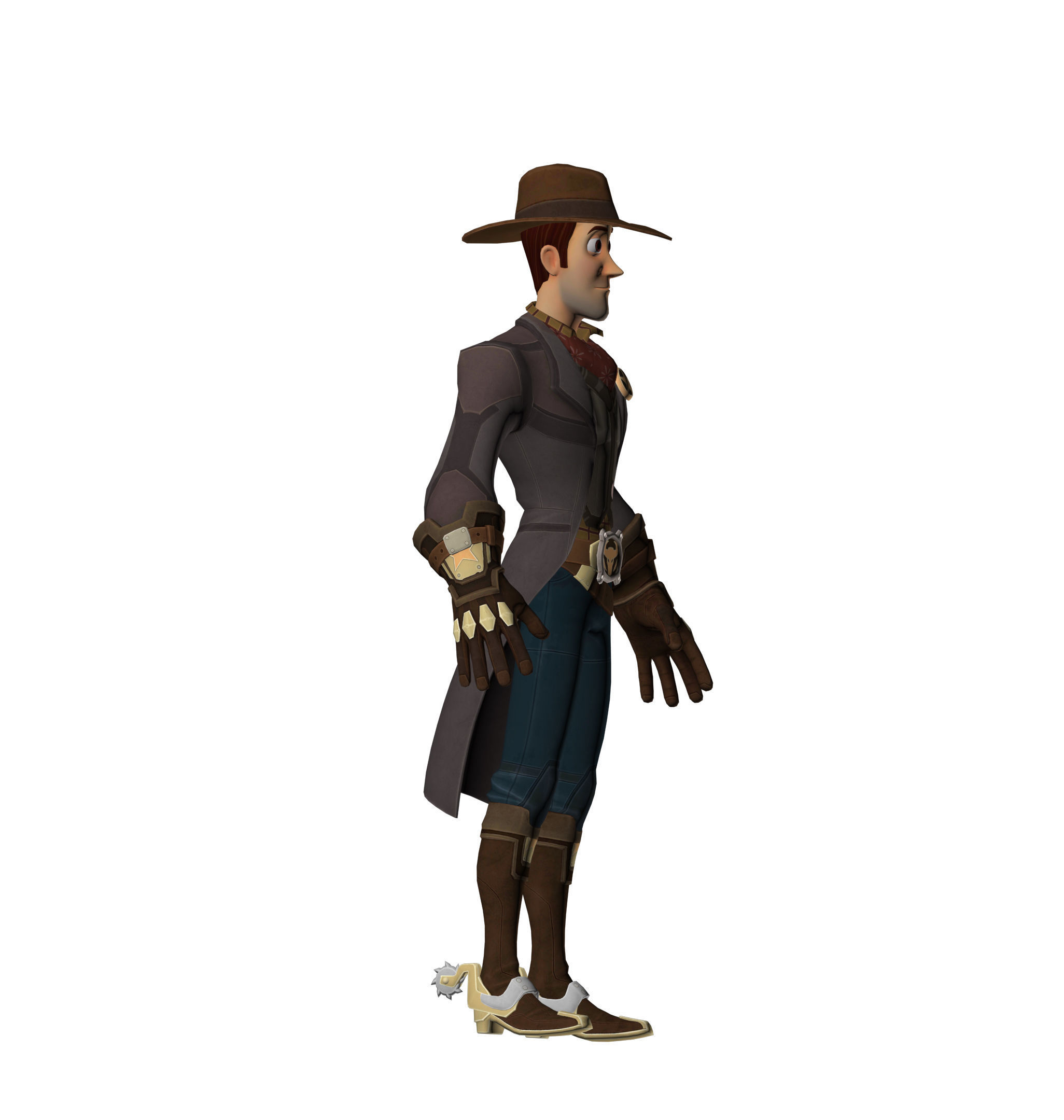 Woody cowboy wearing hat and boots Low-poly 3D model_4