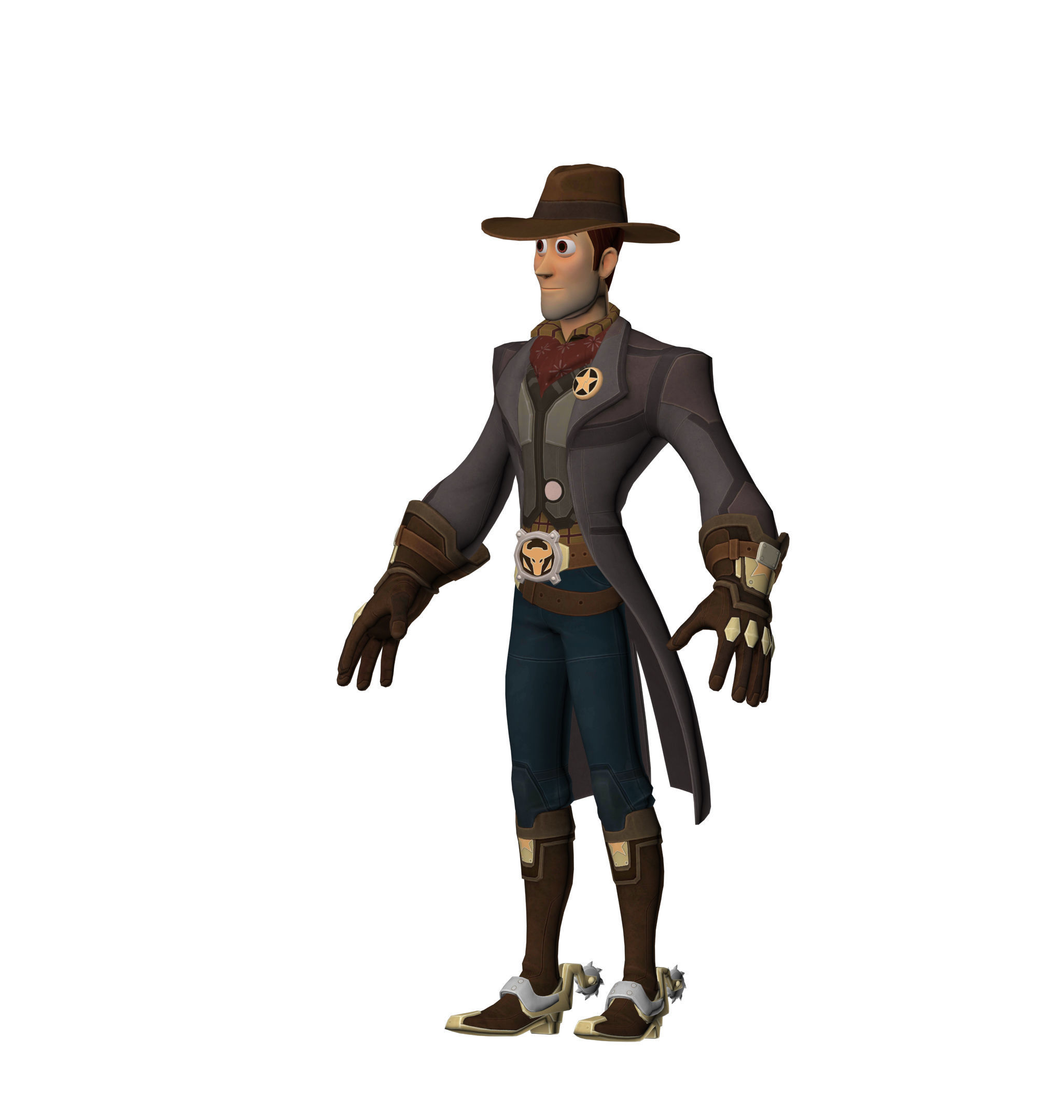 Woody cowboy wearing hat and boots Low-poly 3D model_6