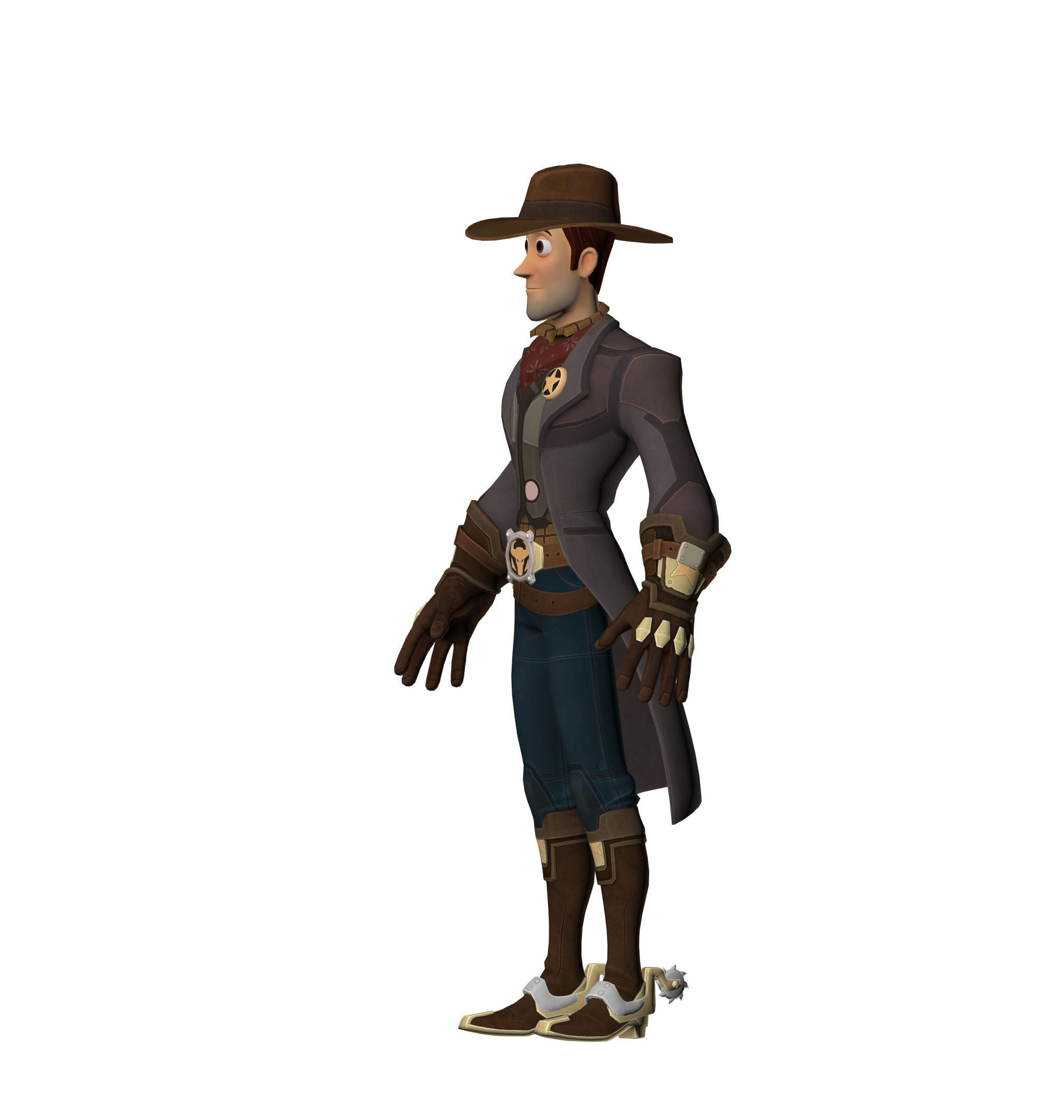 Woody cowboy wearing hat and boots Low-poly 3D model_5