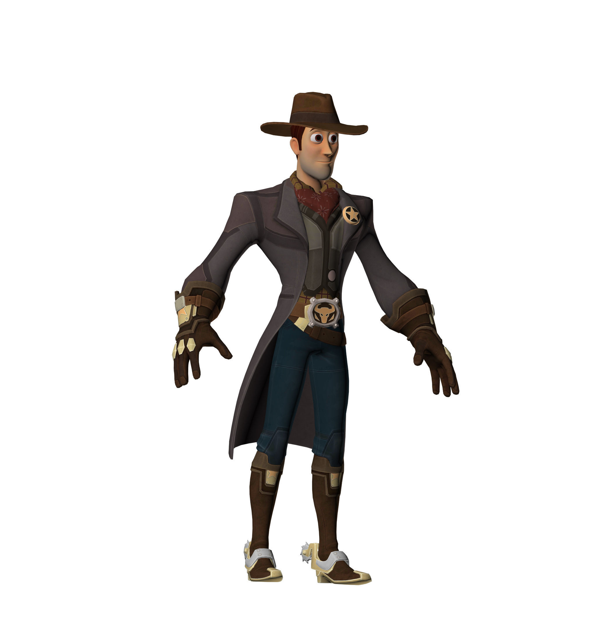 Woody cowboy wearing hat and boots Low-poly 3D model_7