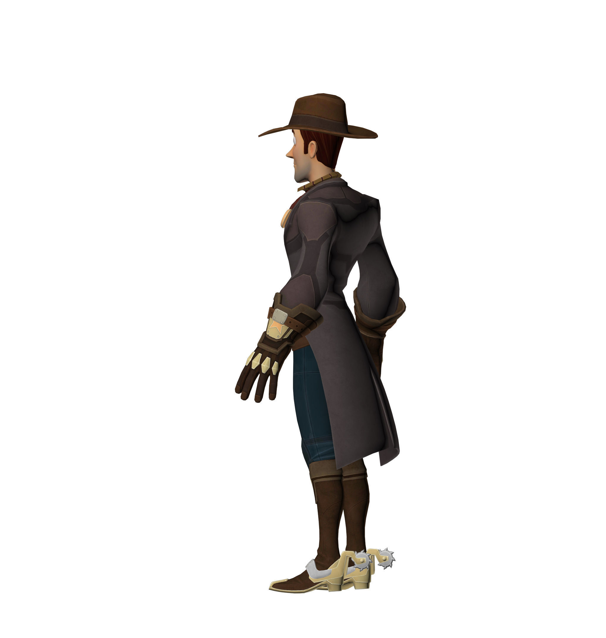Woody cowboy wearing hat and boots Low-poly 3D model_2