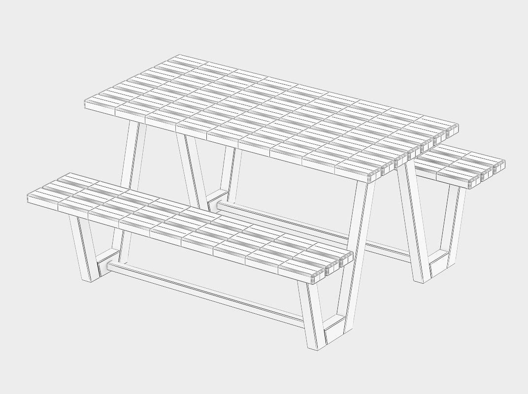 Outdoor Picnic Table 3D model_1