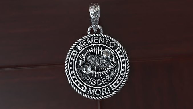 Zodiac pisces skull pendant memento mori 3D print model