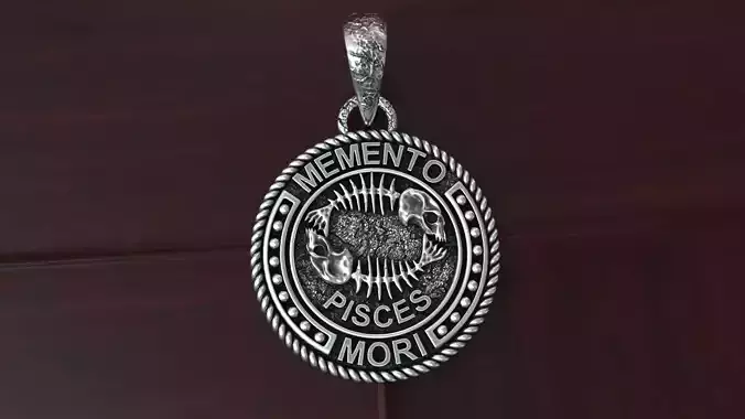 Zodiac pisces skull pendant memento mori