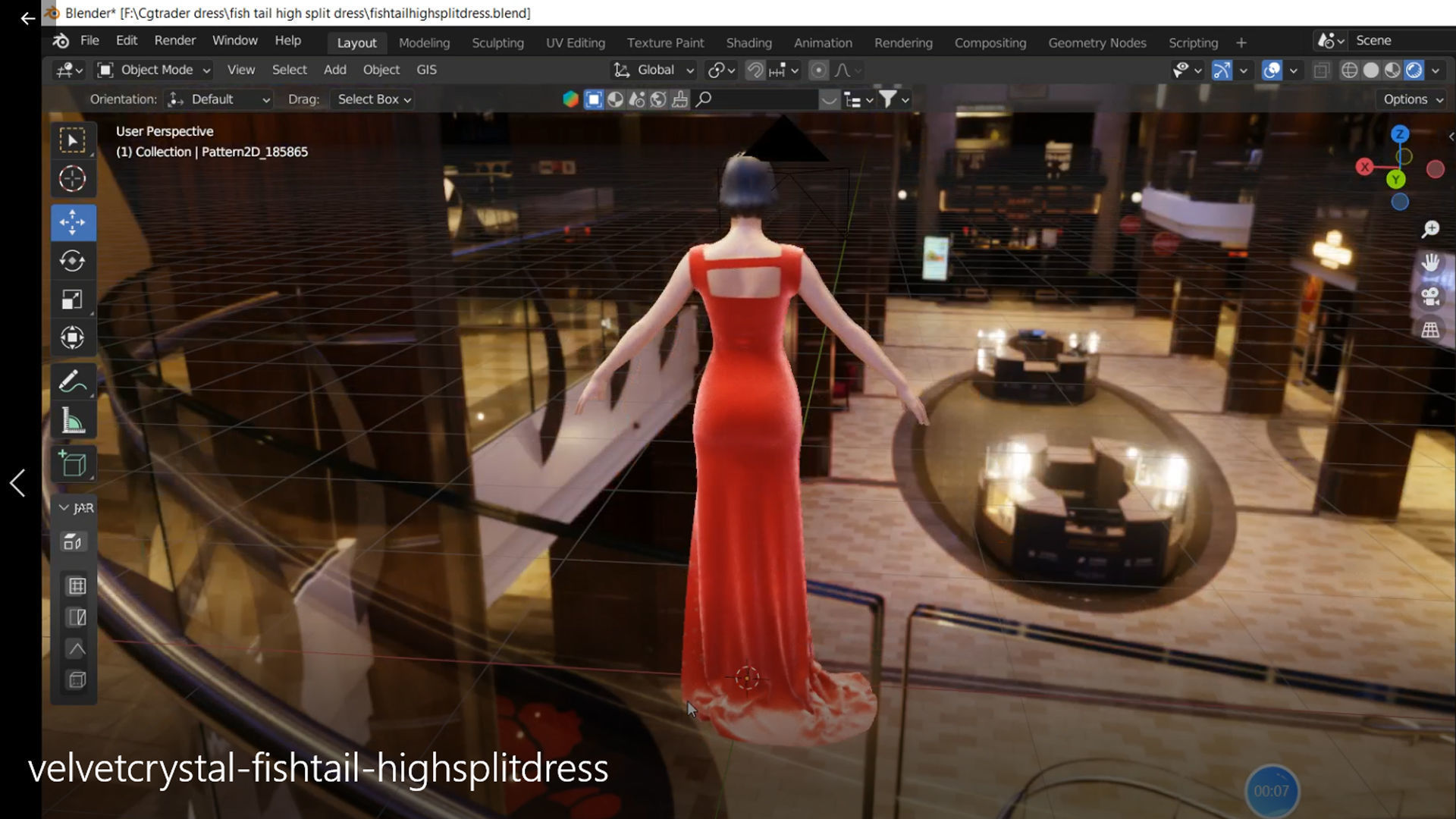 Shinning crystal velvet-fishtail-high split party dress Low-poly 3D model_4