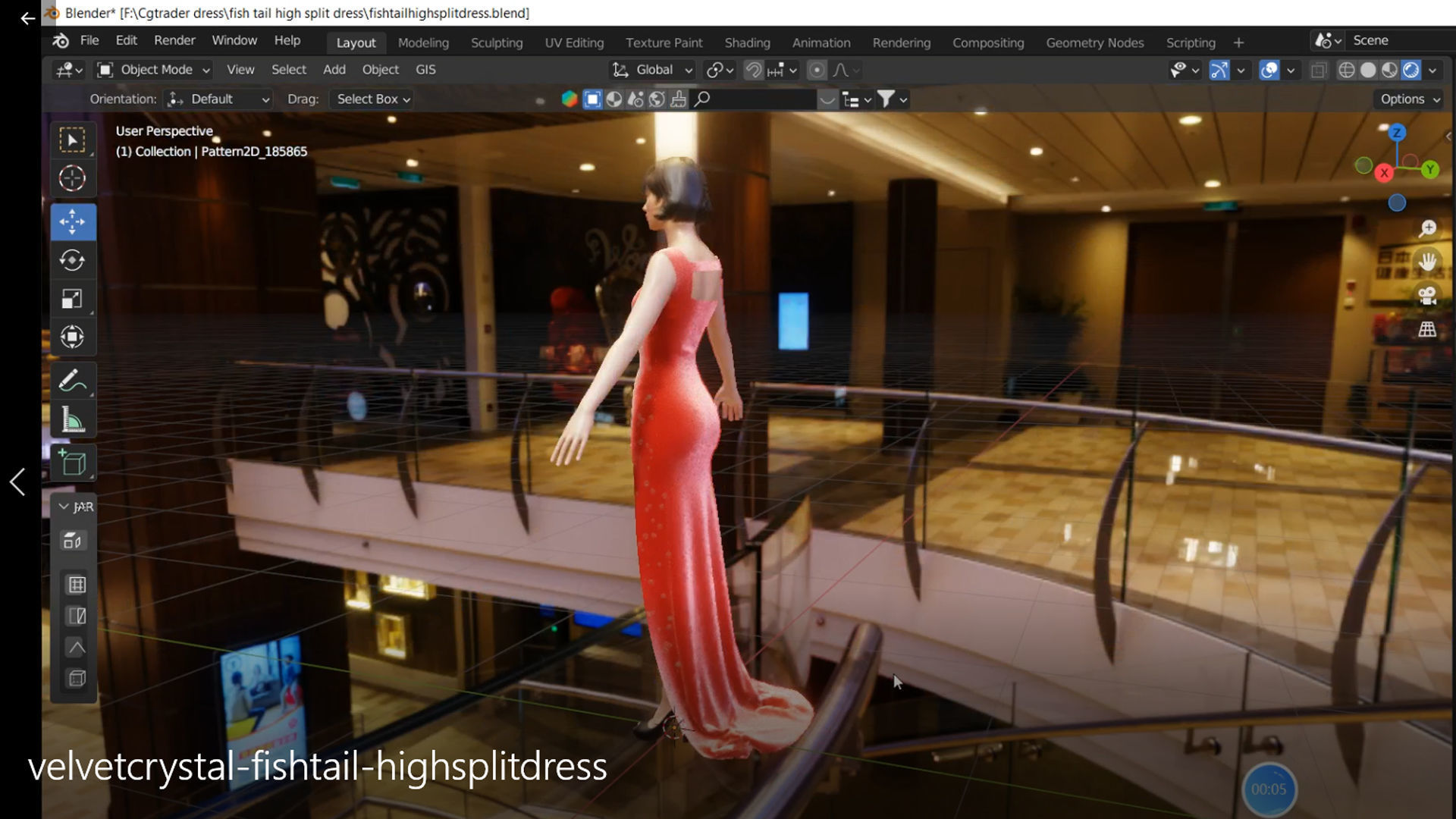 Shinning crystal velvet-fishtail-high split party dress Low-poly 3D model_3