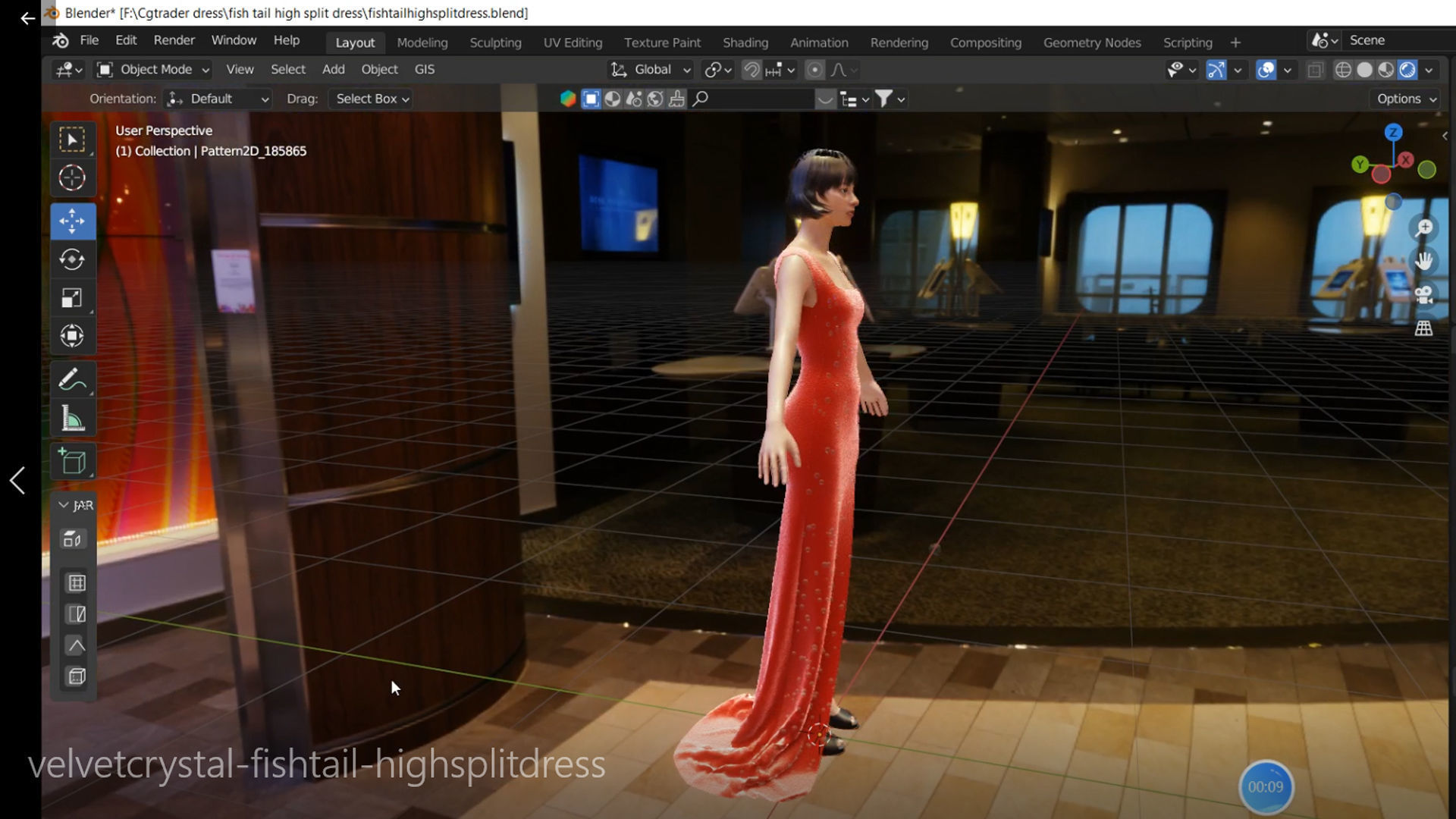 Shinning crystal velvet-fishtail-high split party dress Low-poly 3D model_5