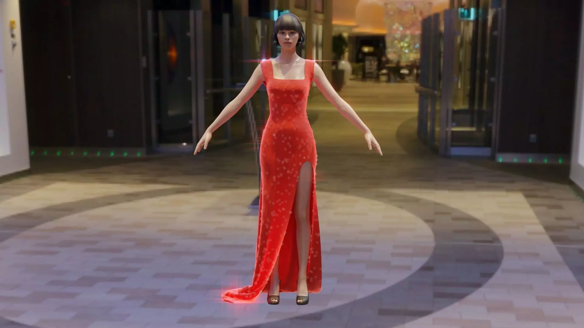 Shinning crystal velvet-fishtail-high split party dress Low-poly 3D model_0