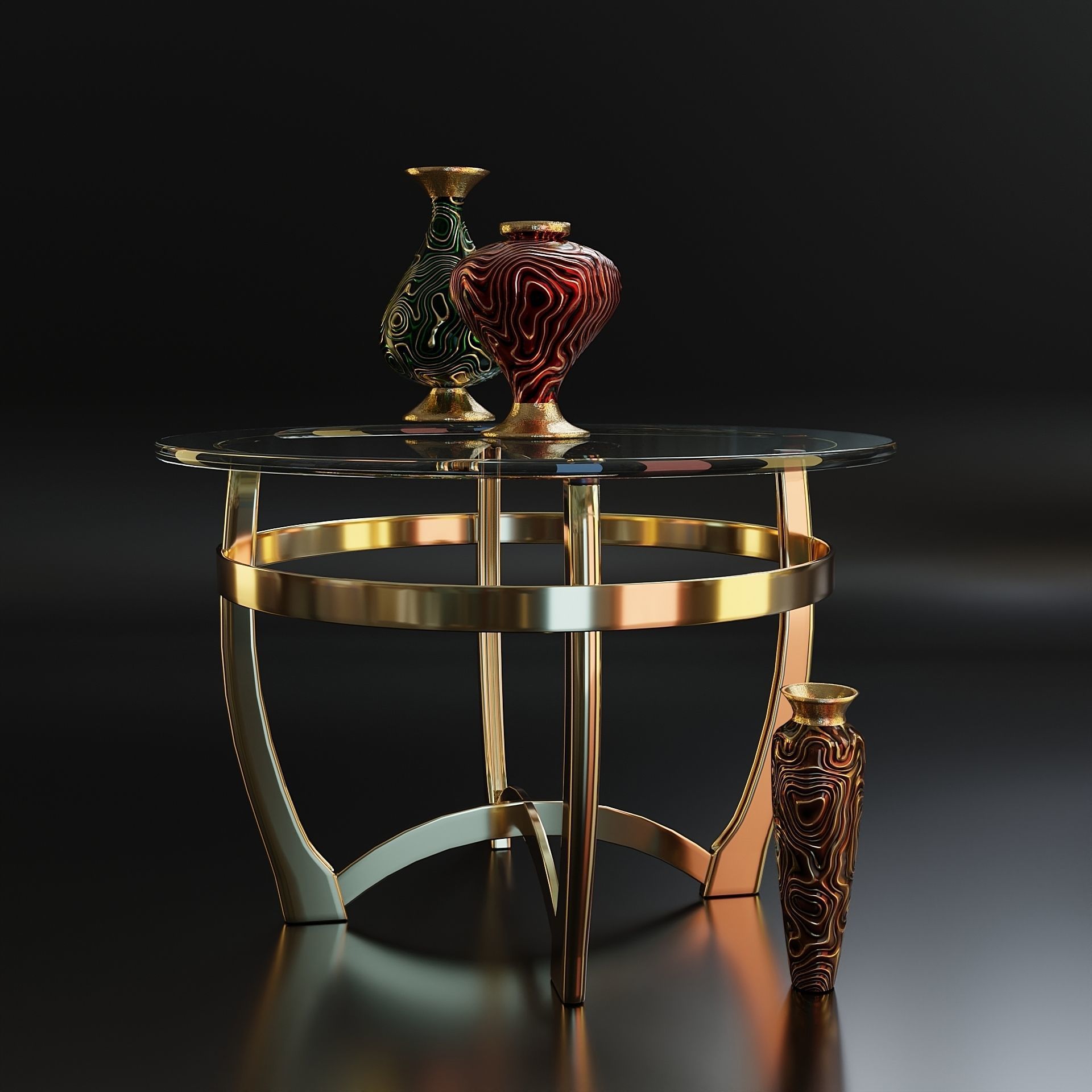 Coffee table with glass Low-poly 3D model_3