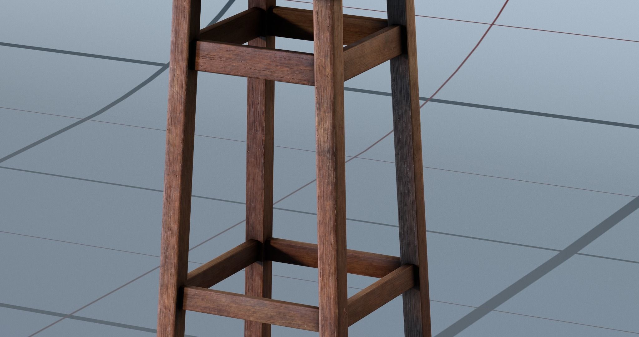 Stool PBR wooden Low-poly 3D model_8