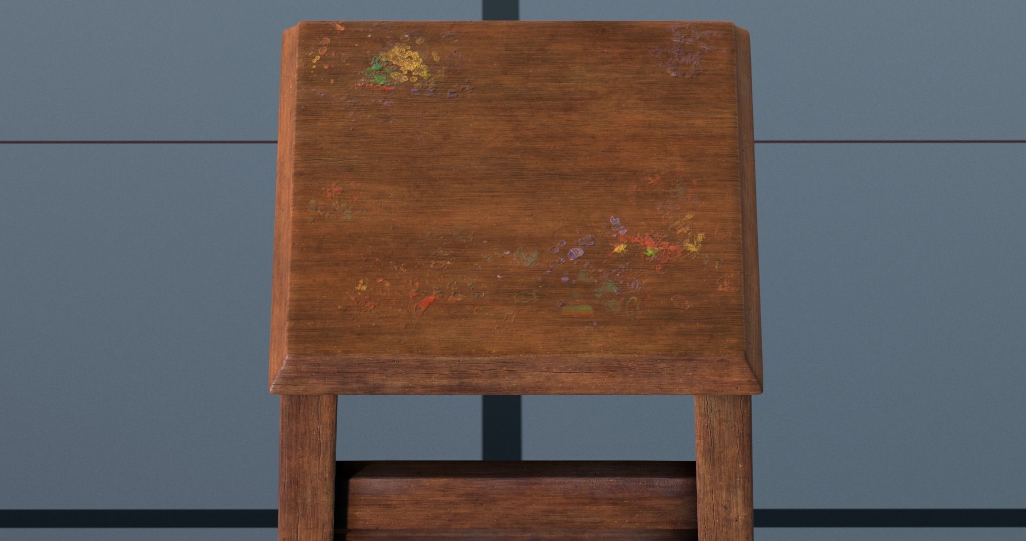 Stool PBR wooden Low-poly 3D model_3