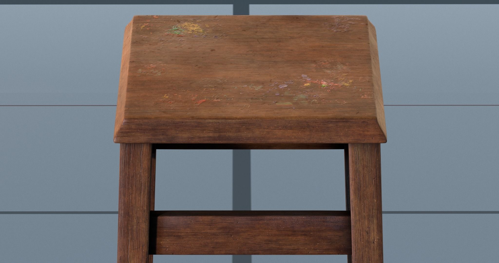 Stool PBR wooden Low-poly 3D model_2