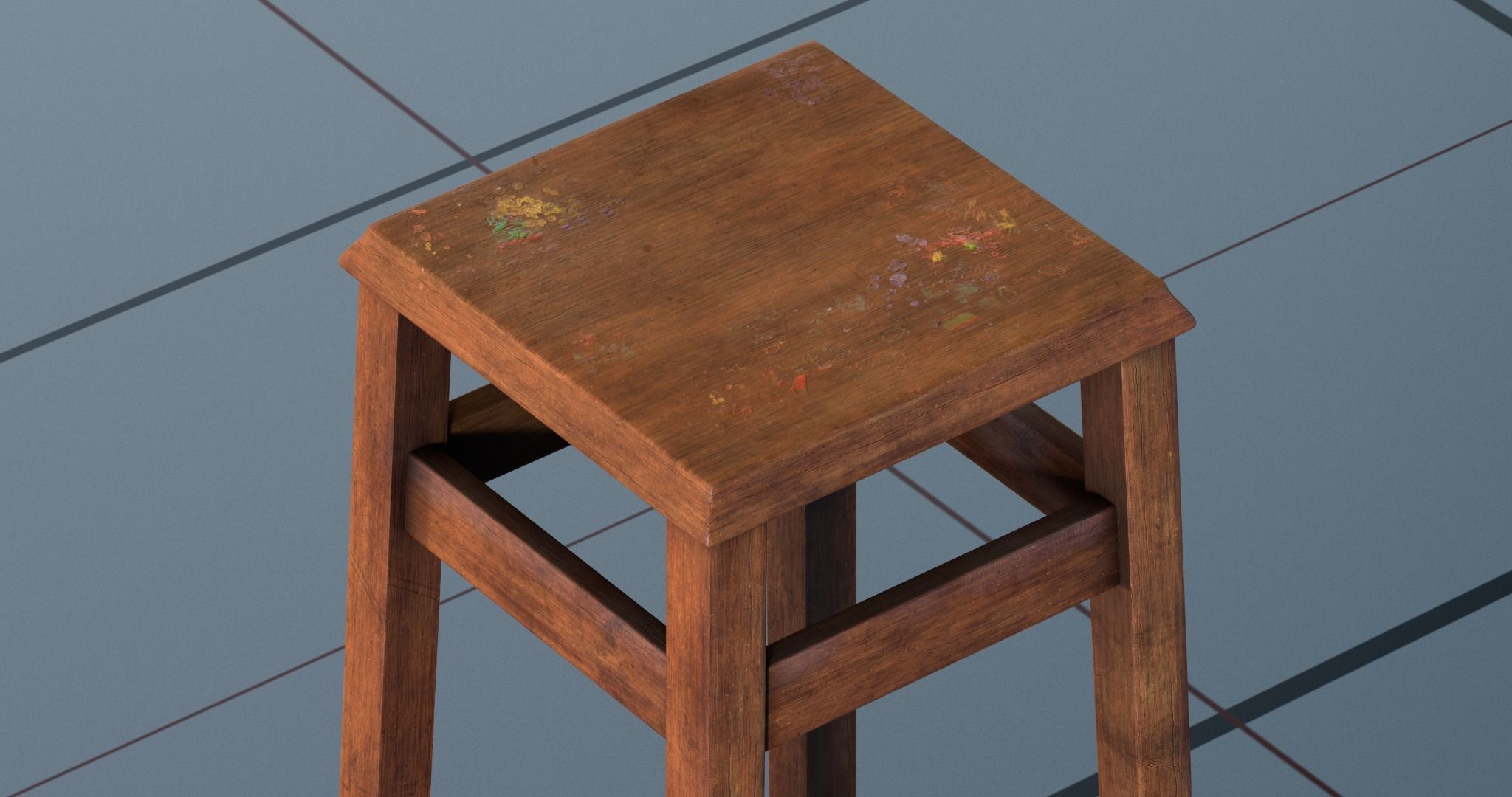 Stool PBR wooden Low-poly 3D model_5