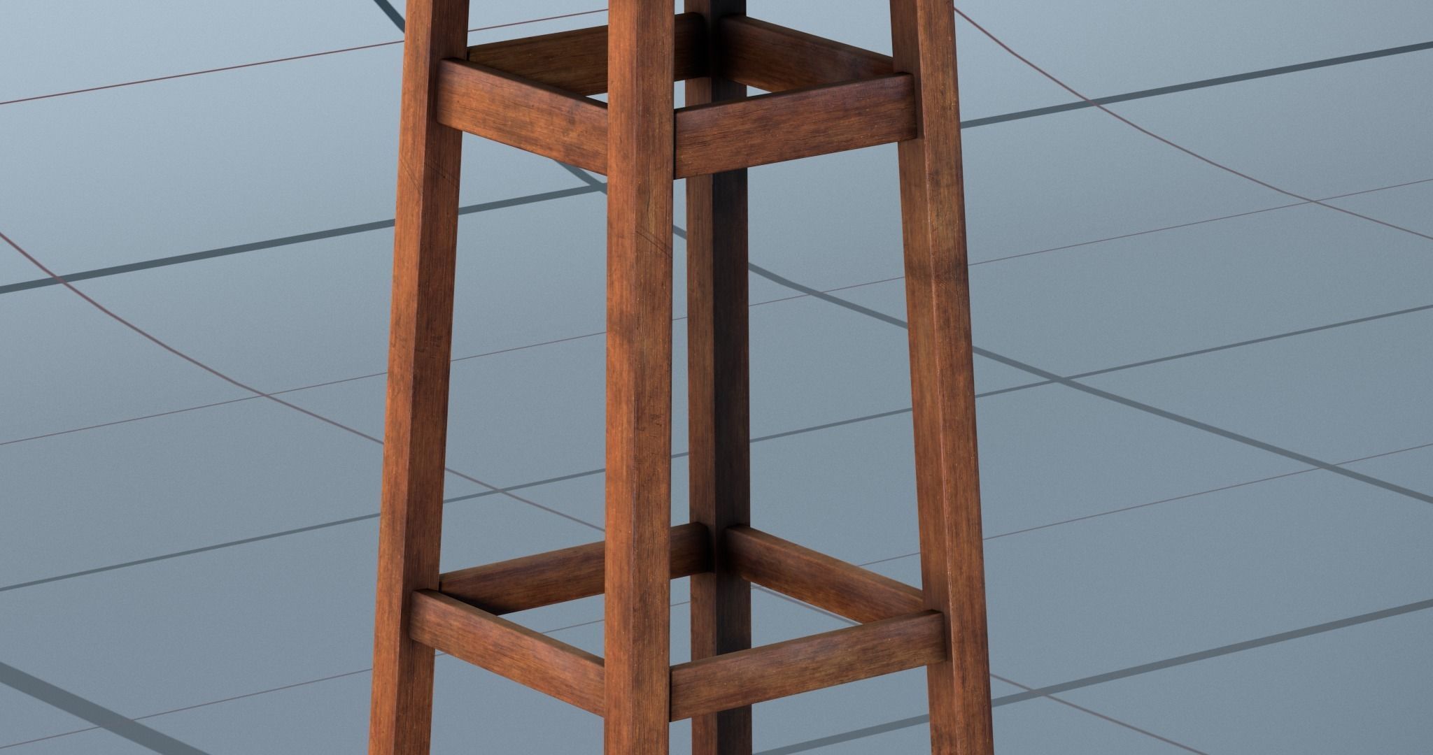 Stool PBR wooden Low-poly 3D model_9