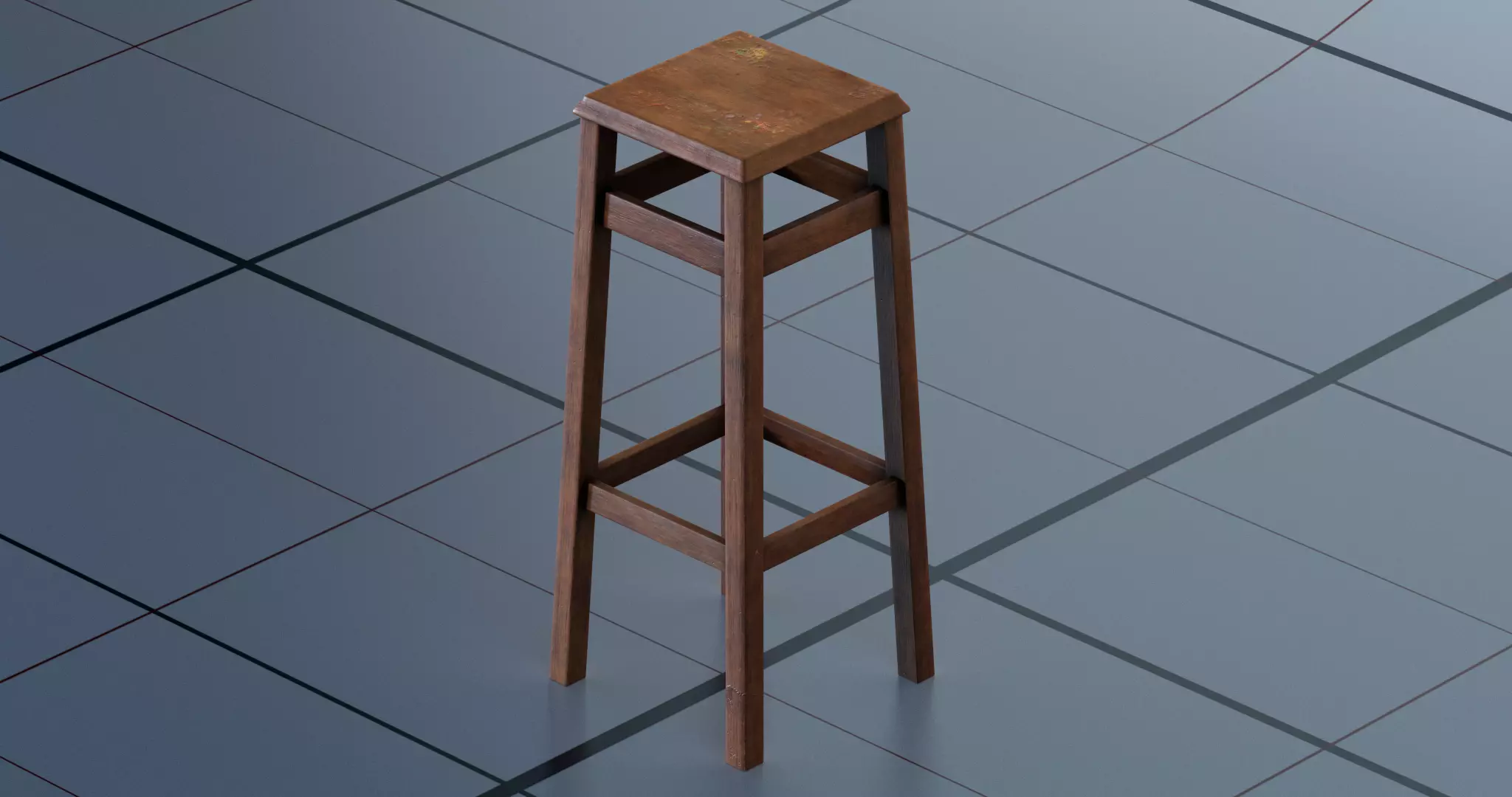Stool PBR wooden Low-poly 3D model_0