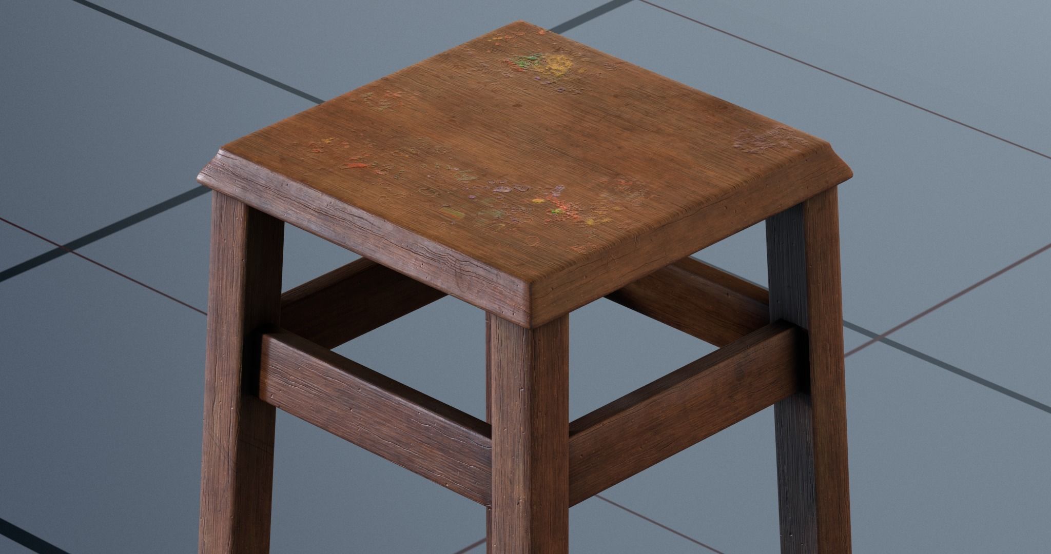 Stool PBR wooden Low-poly 3D model_1