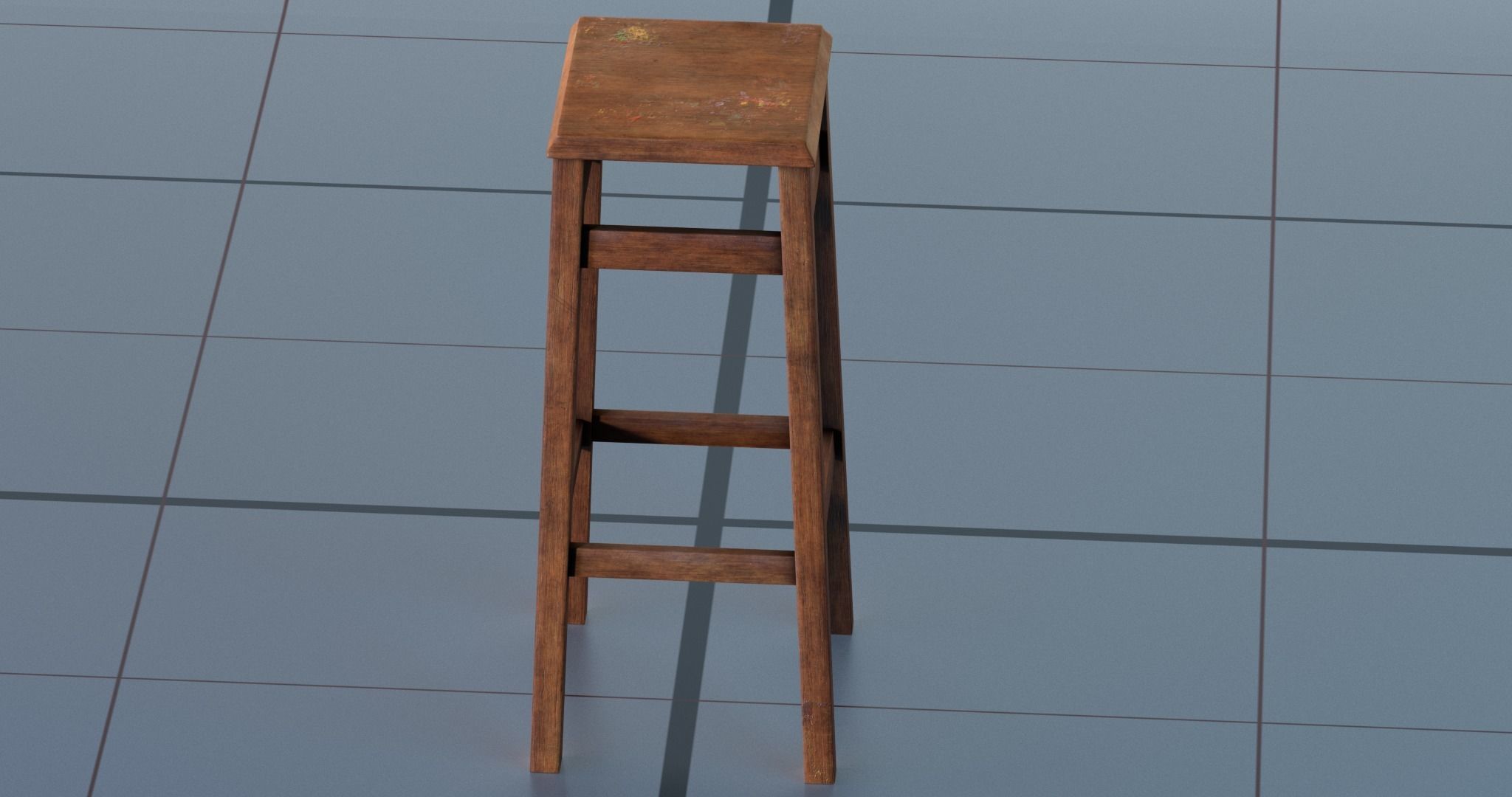 Stool PBR wooden Low-poly 3D model_6