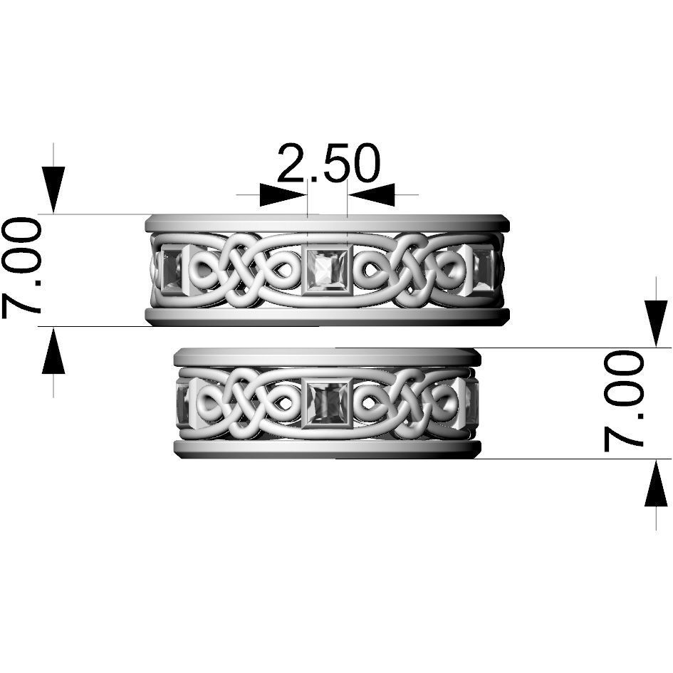 Wedding rings with Celtic pattern 3D print model_2
