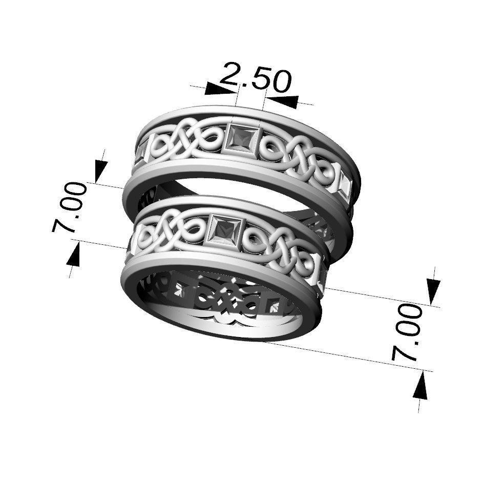 Wedding rings with Celtic pattern 3D print model_3